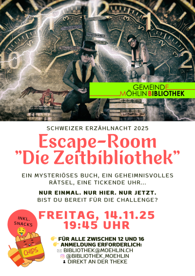 Schweizer Erzählnacht 2025 Escape-Room 'Die Zeitbibliothek'