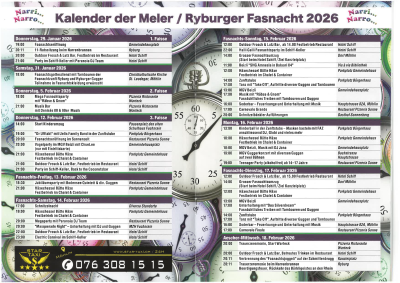 Alle Veranstaltungen der Fasnacht Meli Ryburg 2026: Fasnachtskalender Narri Narro